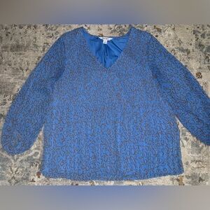 Nine Weat Blue Leopard V-Neck Blouse sz Small
